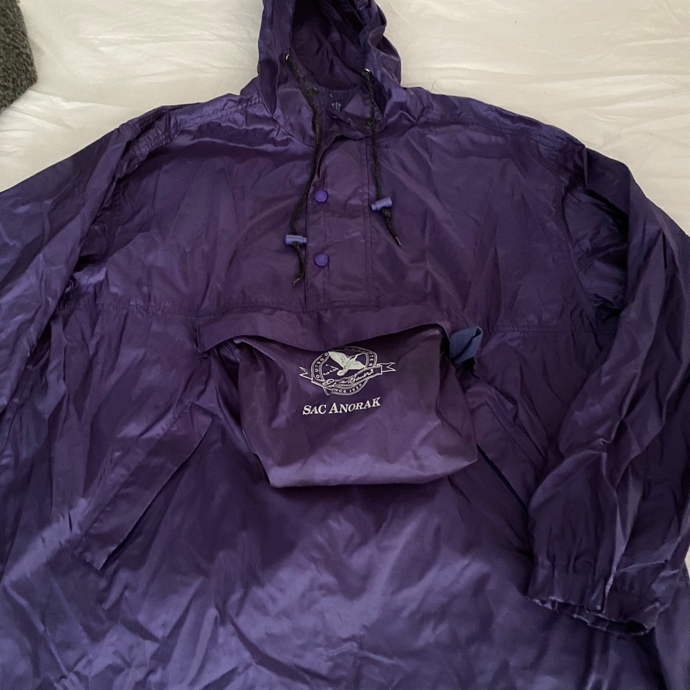 Vintage 90s Eddie Bauer Purple Anorak Windbreaker Jacket Rain Coat